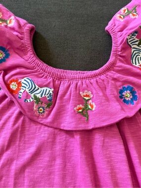Mini Boden Hot Pink Embroidered Ruffle Neck Tank- Size 11-12Y NWT- Zebra- Floral